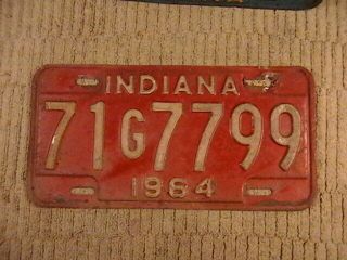 Indiana 1964 License Plate 71g7799 Red White