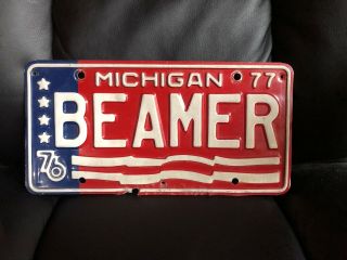 Mi License Plate Vanity Michigan Bmw Cool Unique Beamer Red White Blue 1977