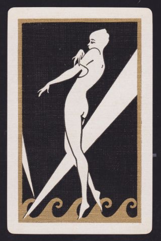 1 Single Vintage Swap/playing Card Deco Lady White Gold Waves