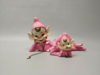 Vintage Pink Elf Pixie Figurine Chain Mom And Baby Japan 6 "