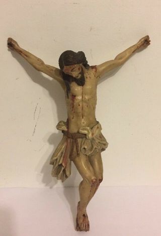 Rare Antique Late 19th Century Hand Carved Painted Wood Jesus Crucifix Bloody