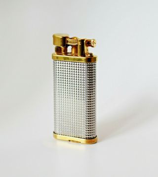 Dunhill Unique Lighter - Silver Plated Hobnail With Gold Plated Trim