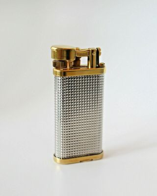 DUNHILL UNIQUE LIGHTER - SILVER PLATED HOBNAIL WITH GOLD PLATED TRIM 2