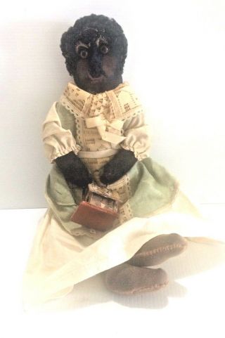 American Folk Art Cloth Hand Made Mammy Doll Black Americana Signed M J Snell