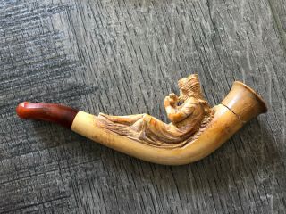 Antique 1800 ' s Meerschaum Pipe Amber Stem & Fitted Case 2