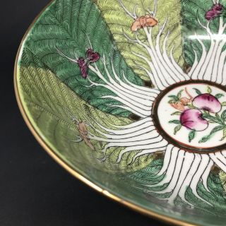 Japanese Porcelain Ware Green Bowl Hand Decorated Hong Kong Acf Leaves Moths