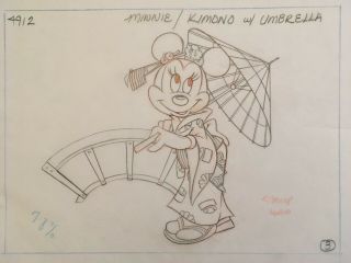 Minnie Mouse Orig " Far East " Production Art Drawing (walt Disney,  30 Years Old)