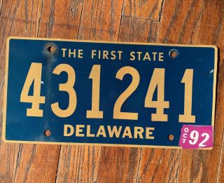 Vintage 1992 Oct 92 Delaware De License Plate 431241 The First State