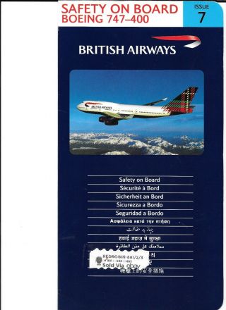 British Airways Boeing 747 - 400 Issue 7 Safety Card 1999