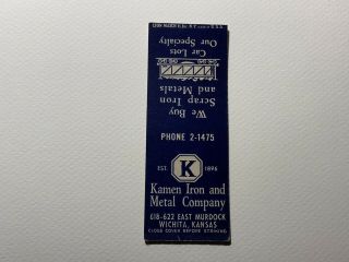 Kamen Iron And Metal Company Wichita Kansas Ks Bobtail Vintage Matchcover