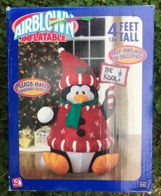 Gemmy Airblown Inflatable 4 Feet Tall Decor Christmas Be Kool Penguin
