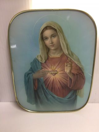 Immaculate Heart Of Mary - Our Lady Virgin Mary Catholic Celluloid Wall Picture