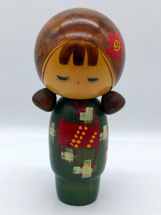 8.  2inch Japanese Vintage Wooden Sosaku Kokeshi Doll By " Hajime " /cute Kimono Girl