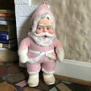 Vtg 50s 60s Rushton Pink Santa Claus Rubber Face Doll Toy Figure Christmas Mcm