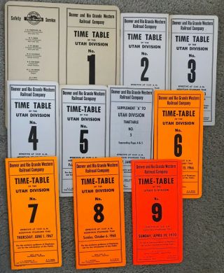 Set 9 Employee Time Tables D&rgw Rr Utah Division No.  1 - No.  9 1961 1970