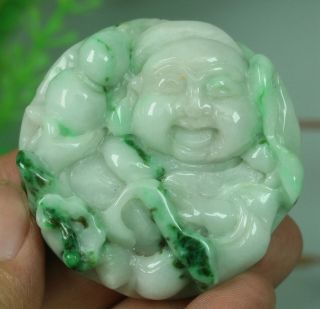 Cert ' d Untreated green Nature jadeite Jade circular pendant Buddha 佛 wer00841251 2