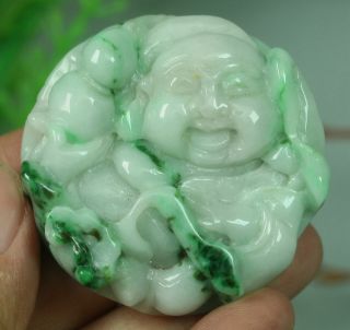Cert ' d Untreated green Nature jadeite Jade circular pendant Buddha 佛 wer00841251 3