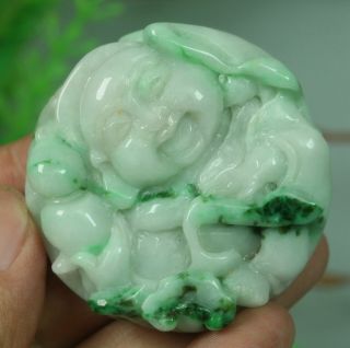 Cert ' d Untreated green Nature jadeite Jade circular pendant Buddha 佛 wer00841251 4