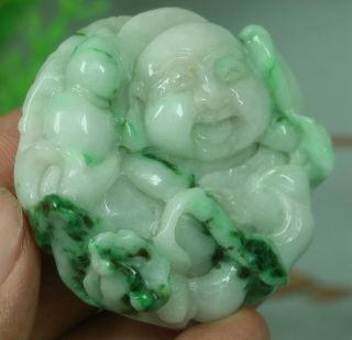 Cert ' d Untreated green Nature jadeite Jade circular pendant Buddha 佛 wer00841251 5