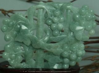 Cert ' d Untreated green Nature jadeite Jade Statue Sculpture grapes 葡萄 z77021231 2