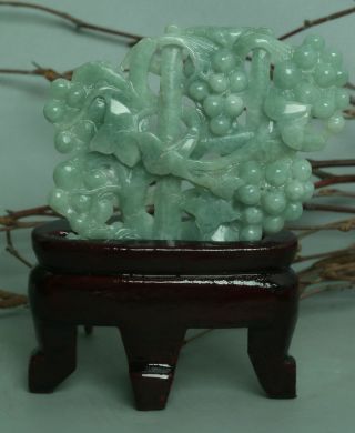Cert ' d Untreated green Nature jadeite Jade Statue Sculpture grapes 葡萄 z77021231 3