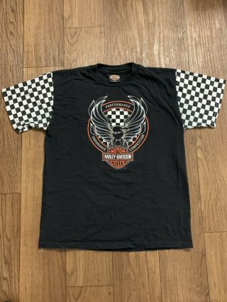 Vintage 1996 Harley Davidson T - Shirt Checker Sleeves Size L