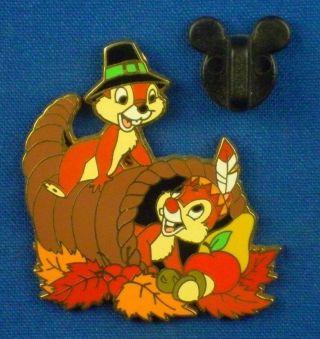 Chip And Dale Cornucopia Thanksgiving 2005 From Holiday Set Disney Pin 37468