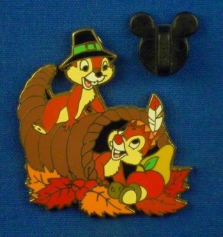 Chip and Dale Cornucopia Thanksgiving 2005 from Holiday set Disney Pin 37468 3