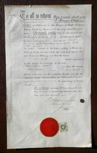 South Australia 1895 Notary Public Revenue Document With Gb Qv 1s (sg211)
