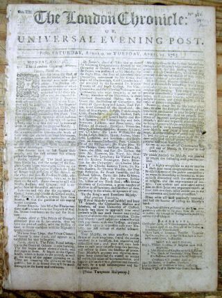 1763 London Newspaper Peace Treaty Ends French & Indian War In American Colonies