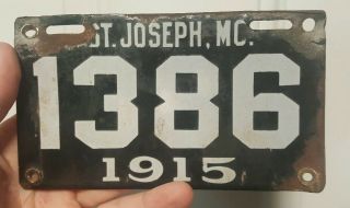 Rare Antique Porcelain Car 1915 City License Plate St.  Joseph Missouri