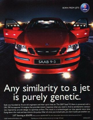 2007 Saab 9 - 3 93 Aero Advertisement Print Art Car Ad K79