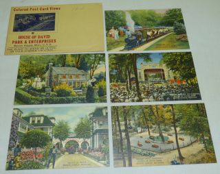 Vtg Set 5 House Of David Benton Harbor Mi Color Linen Postcards Pc W/ Envelope