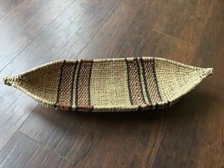 Vintage African Basket Anyuak 20 " Long Canoe - Shaped Bread Basket Ethiopia
