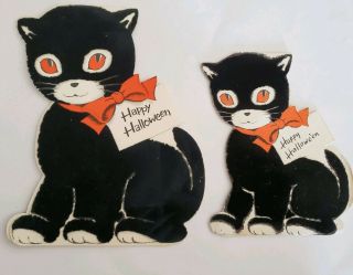 Vintage Norcross Inky Flocked Halloween Cards Black Cats Kittens 60 