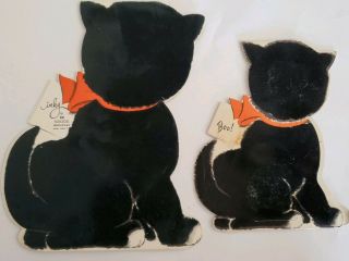 Vintage Norcross Inky Flocked Halloween Cards Black Cats Kittens 60 ' s 7 