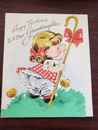 Vtg Greeting Card Diecut Birthday Little Bo Peep Lost Sheep " You 