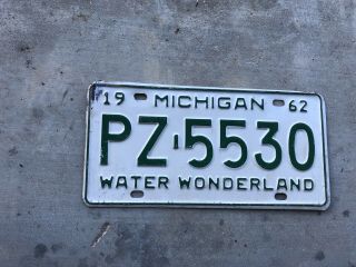 Michigan 1962 Water Wonderland License Plate Old School