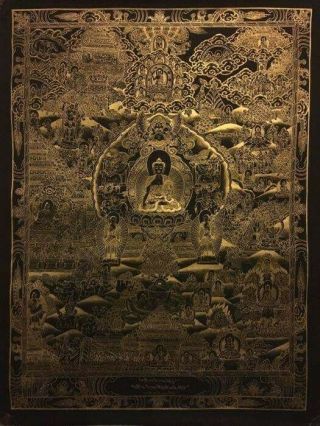 Rare Masterpiece Handpainted Tibetan Full Buddha Life Thangka Painting Chinese Z