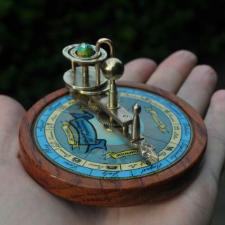 Solid Brass And Wood Miniature Orrery Paradox Earthglobe Astronomy Astronomie
