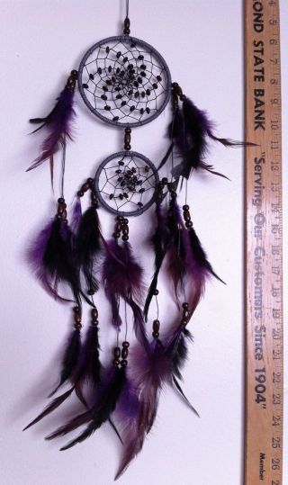 Cherokee Handmade 24 " Dream Catcher Black & Purple,  Wood Beads,  Feathers