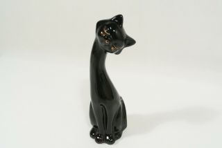 Vtg Mid Century Modern Tall Cat Ceramic Black Siamese Statue Gold Eyelashes