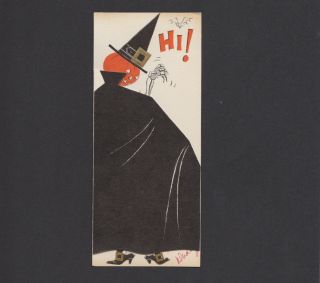 Vintage Halloween Card Hallmark Pumpkin Witch Hat Cape Girl On Stilts 1958