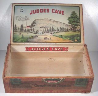 Complete Wooden Cigar Box - Judges Cave 1884 Graphic Label,  F.  D.  Grave & Son