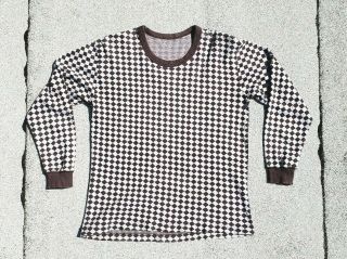 Vtg Two Tone Checkerboard Long Sleeve Ringer T - Shirt Rockabilly 2 - Tone Tee Rare
