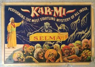 1914.  Karmi " Selma " Magician Poster.  28 " By 41 " Lithograph.  Great Image