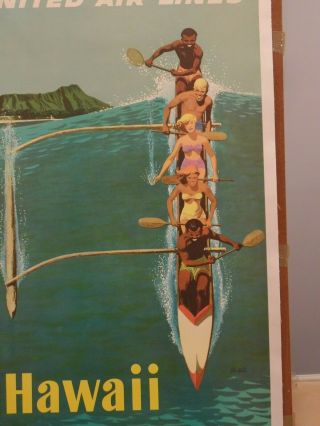 UNITED AIRLINES POSTER TO HAWAII STAN GALLI OUTRIGGER MOUNTED ON LINEN 4