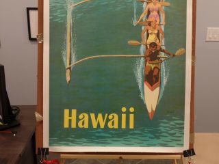 UNITED AIRLINES POSTER TO HAWAII STAN GALLI OUTRIGGER MOUNTED ON LINEN 5