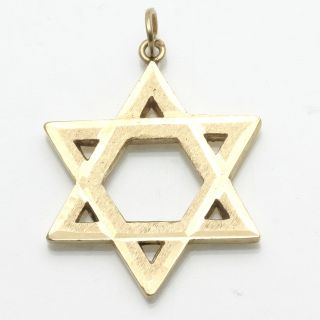 Vintage 14k Yellow Gold Jewish Star Of David Pendant Large Matte Estate Judaica