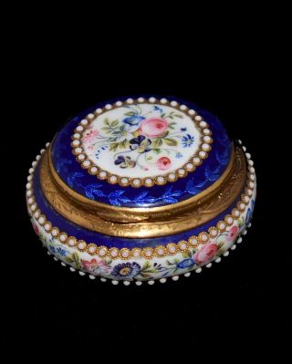 Stunning Antique French Enamel Brass Jeweled And Hand Painted Pill/patch Box